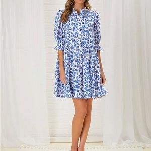 SHEIN VCAY Allover Floral Print Puff Sleeve Smock Dress